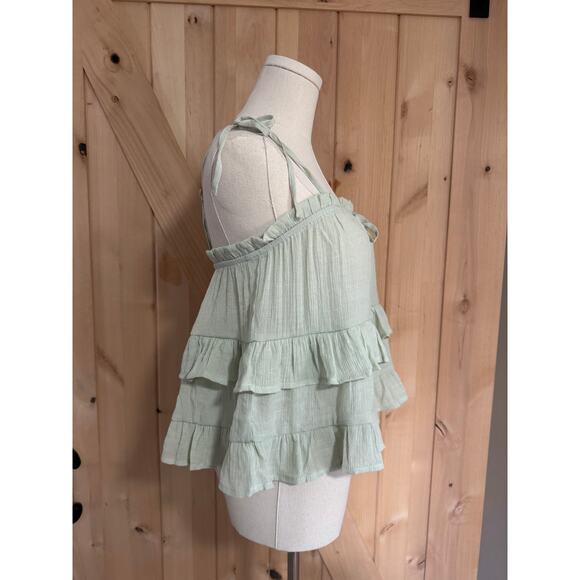 Blu Pepper Anthropologie | NWT Light Green Crepe Ruffle Tank Top | Size Small - Picture 2 of 10